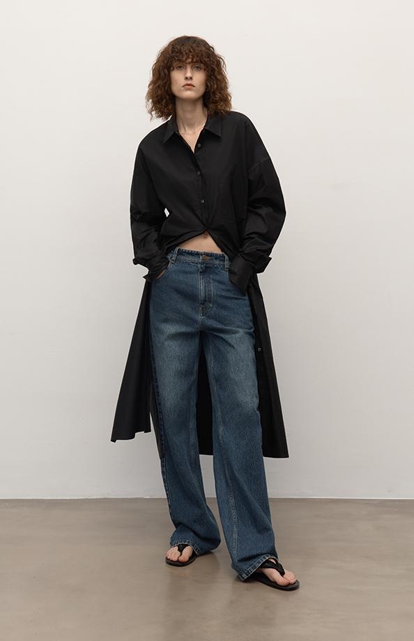 TOP grade long-staple cotton basic micro-stacked straight jeans-0