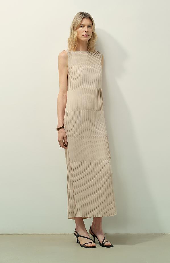 Original design handmade pleated straight sleeveless boat neck dress-1