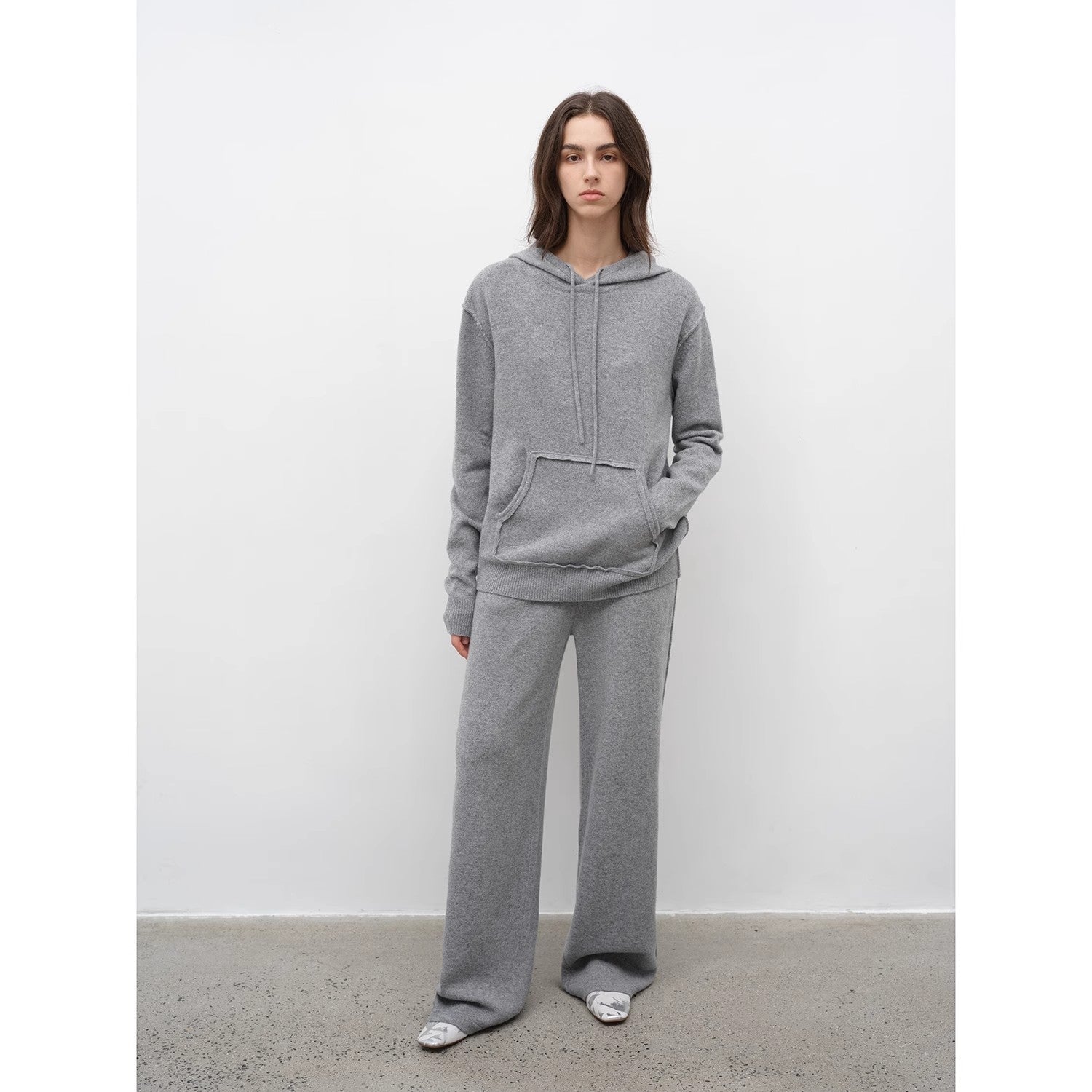 "Relaxed Encounter" Stylish Casual Sports Wool Knit Hoodie and Straight-Leg Leisure Pants Set-0