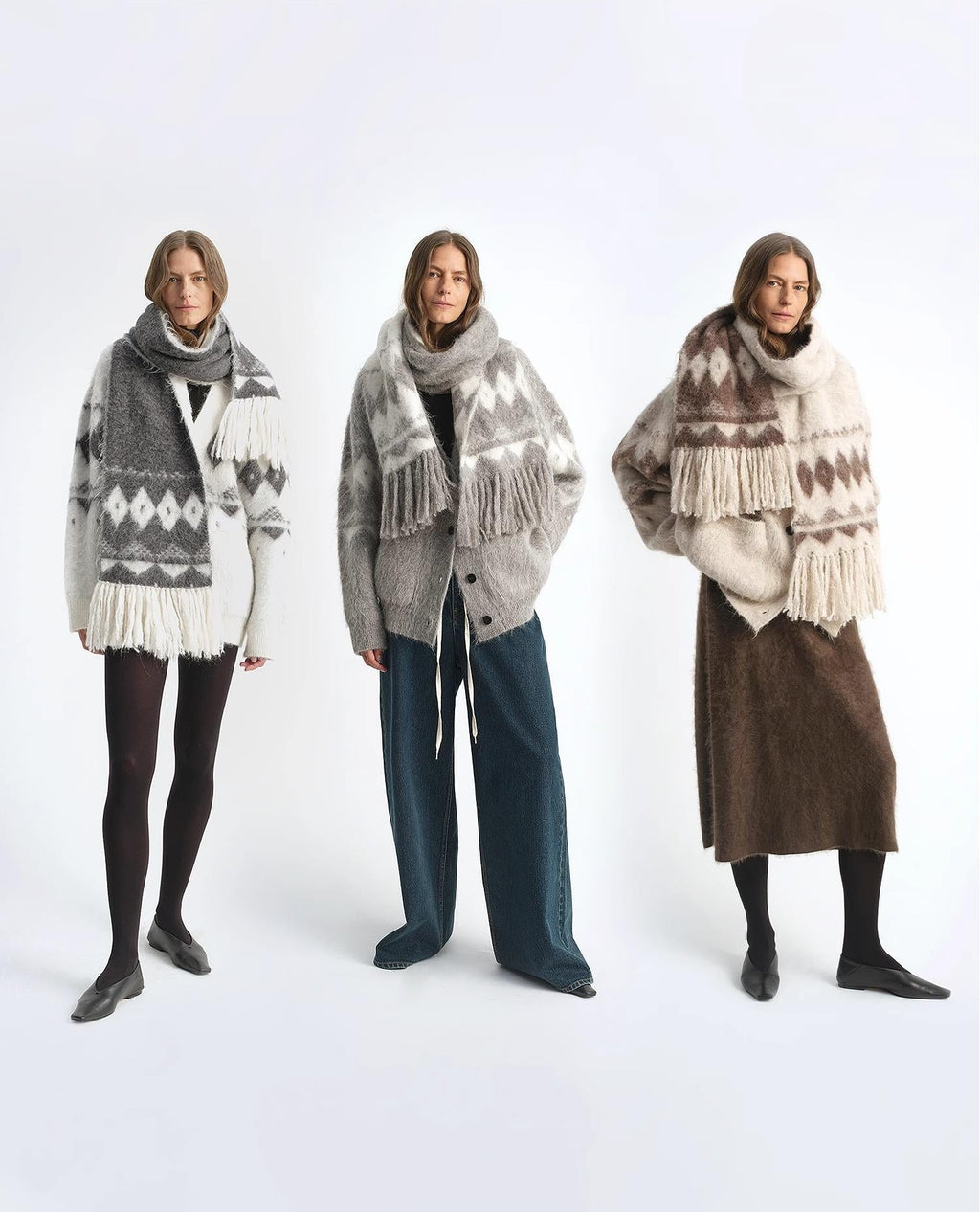Nepal alpaca wool color clashing jacquard tassel scarf women winter warm shawl 190*27-2