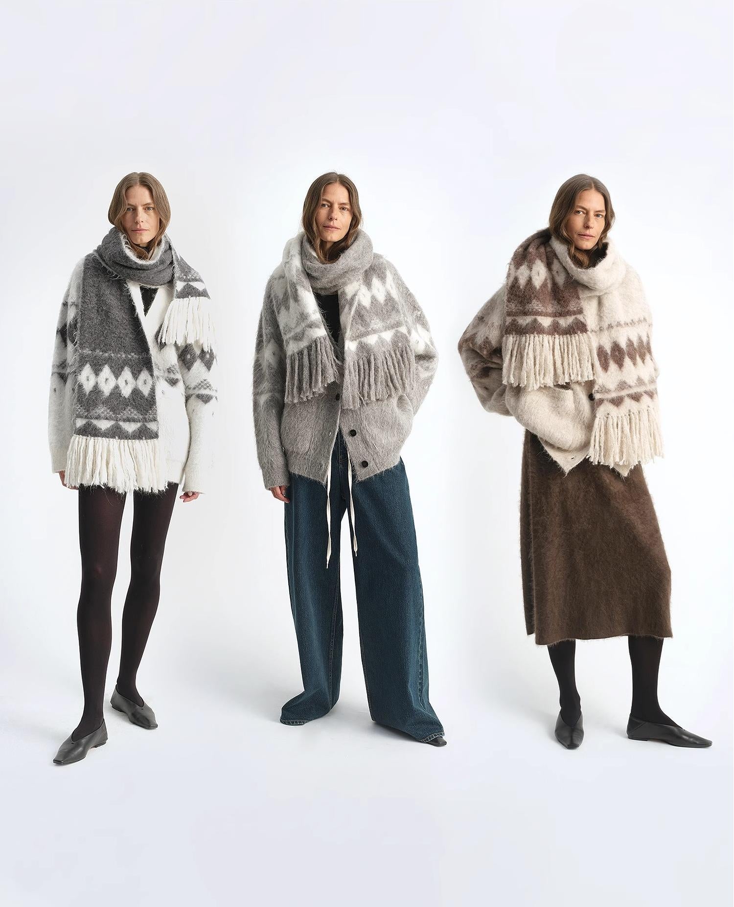 Nepal alpaca wool color clashing jacquard tassel scarf women winter warm shawl 190*27-2