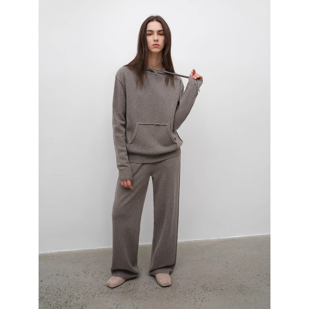 "Relaxed Encounter" Stylish Casual Sports Wool Knit Hoodie and Straight-Leg Leisure Pants Set-4