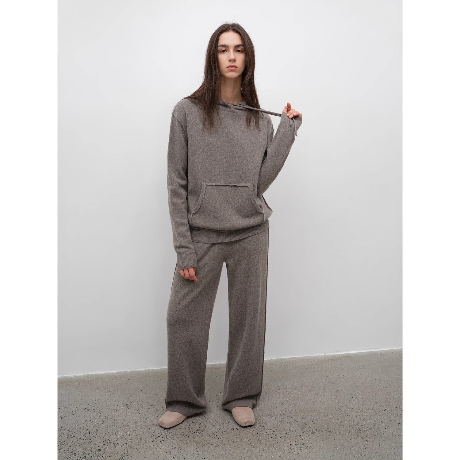 "Relaxed Encounter" Stylish Casual Sports Wool Knit Hoodie and Straight-Leg Leisure Pants Set-4