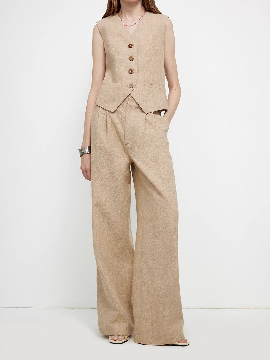 "Diary of an Old Friend" Customized Breathable Ramie Oversize Suit Vest Set-1