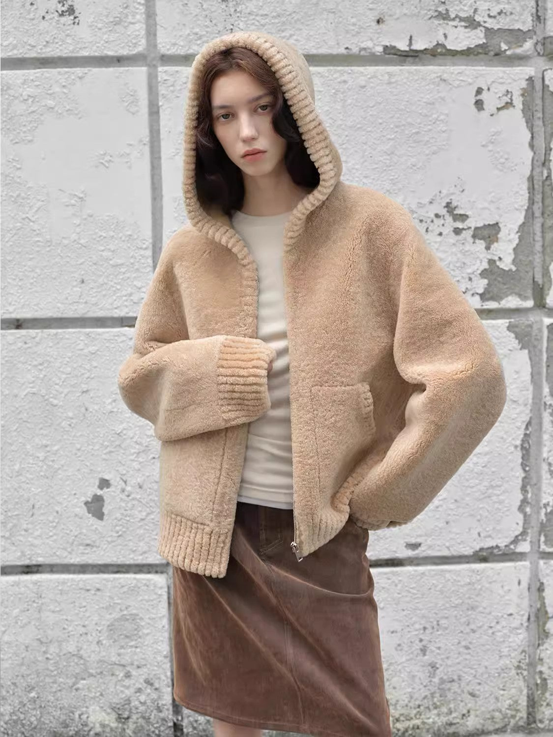 Bad boy hooded merino sheepskin jacket-4