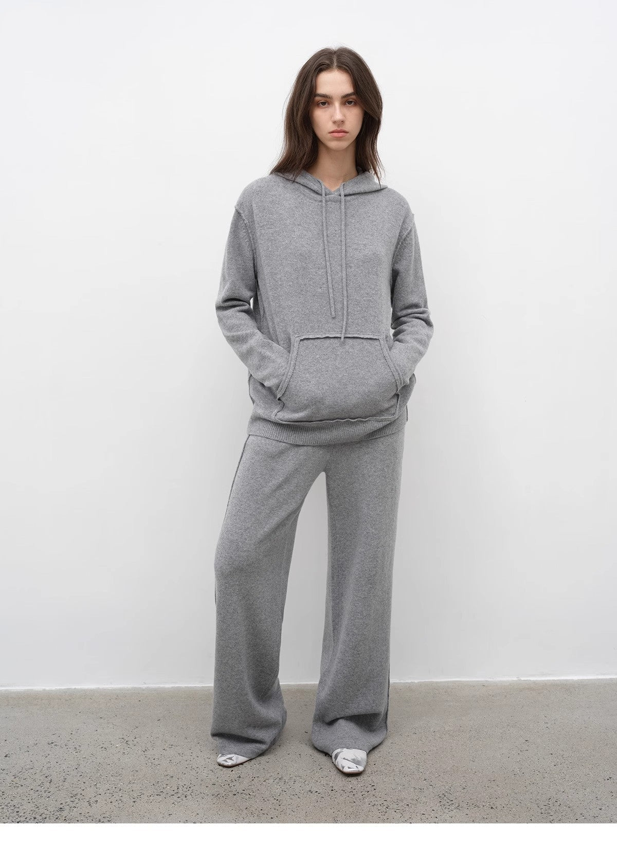 "Relaxed Encounter" Stylish Casual Sports Wool Knit Hoodie and Straight-Leg Leisure Pants Set-14