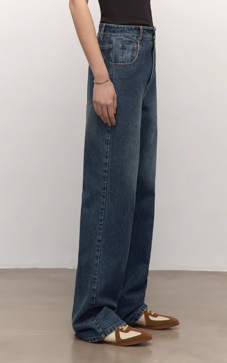 TOP grade long-staple cotton basic micro-stacked straight jeans-4