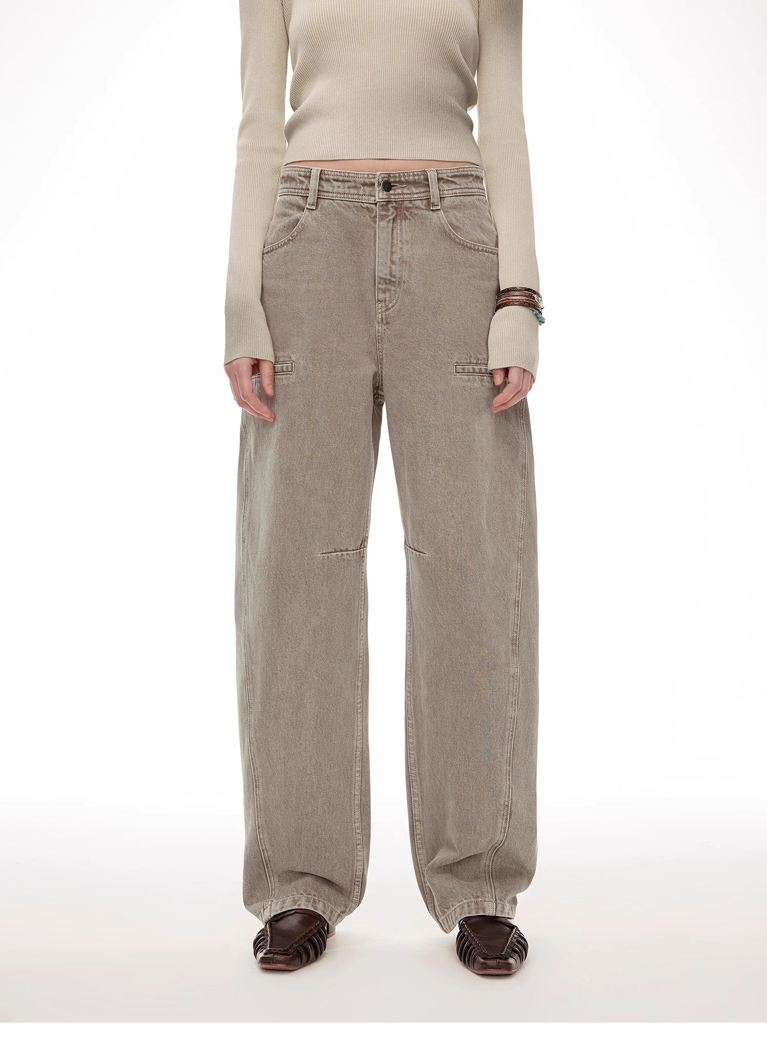 "Primal Instinct" retro distressed wasteland style washed silhouette loose scimitar jeans for autumn-1