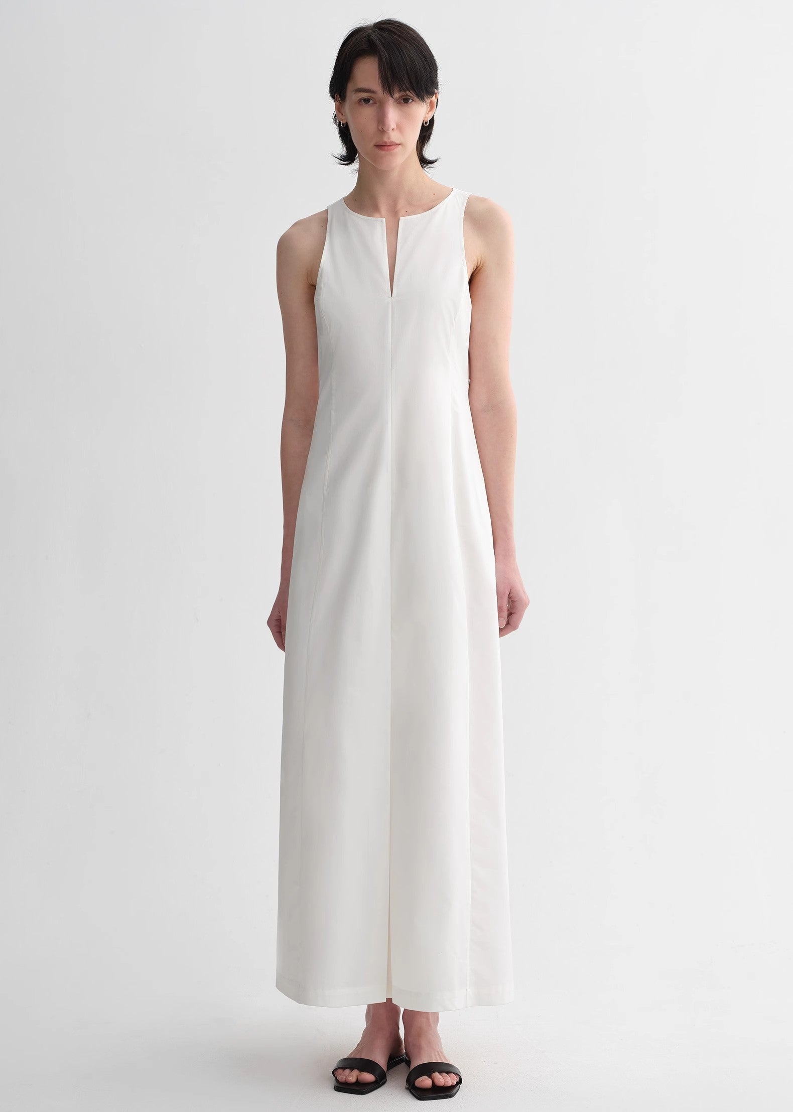 Micro-cocoon-shaped I-shaped pleated V-neck commuting slim-fitting split vest dress for women-0