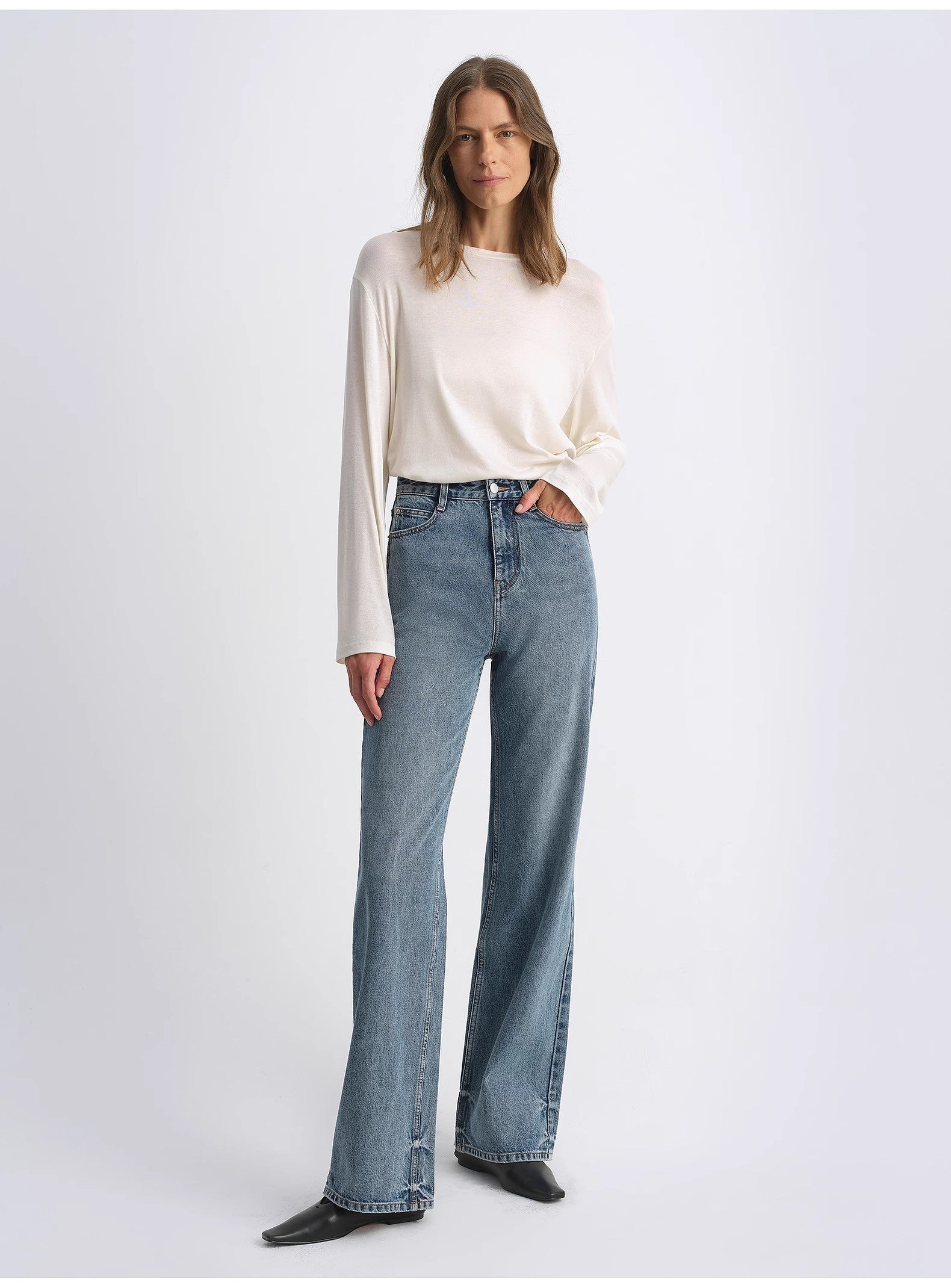 Classic retro old money style, craft washed organic cotton, retro straight slim jeans-0