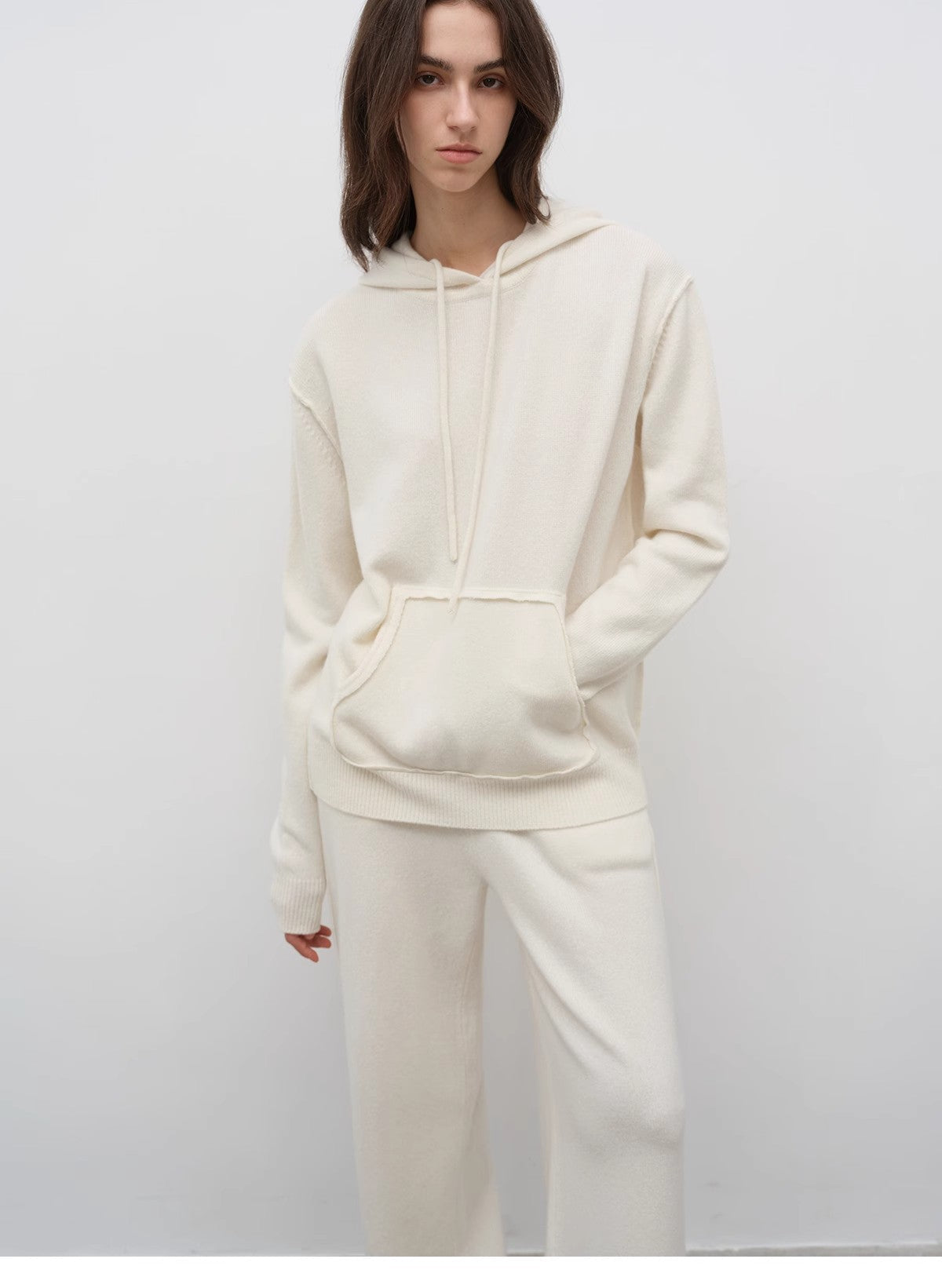 "Relaxed Encounter" Stylish Casual Sports Wool Knit Hoodie and Straight-Leg Leisure Pants Set-13