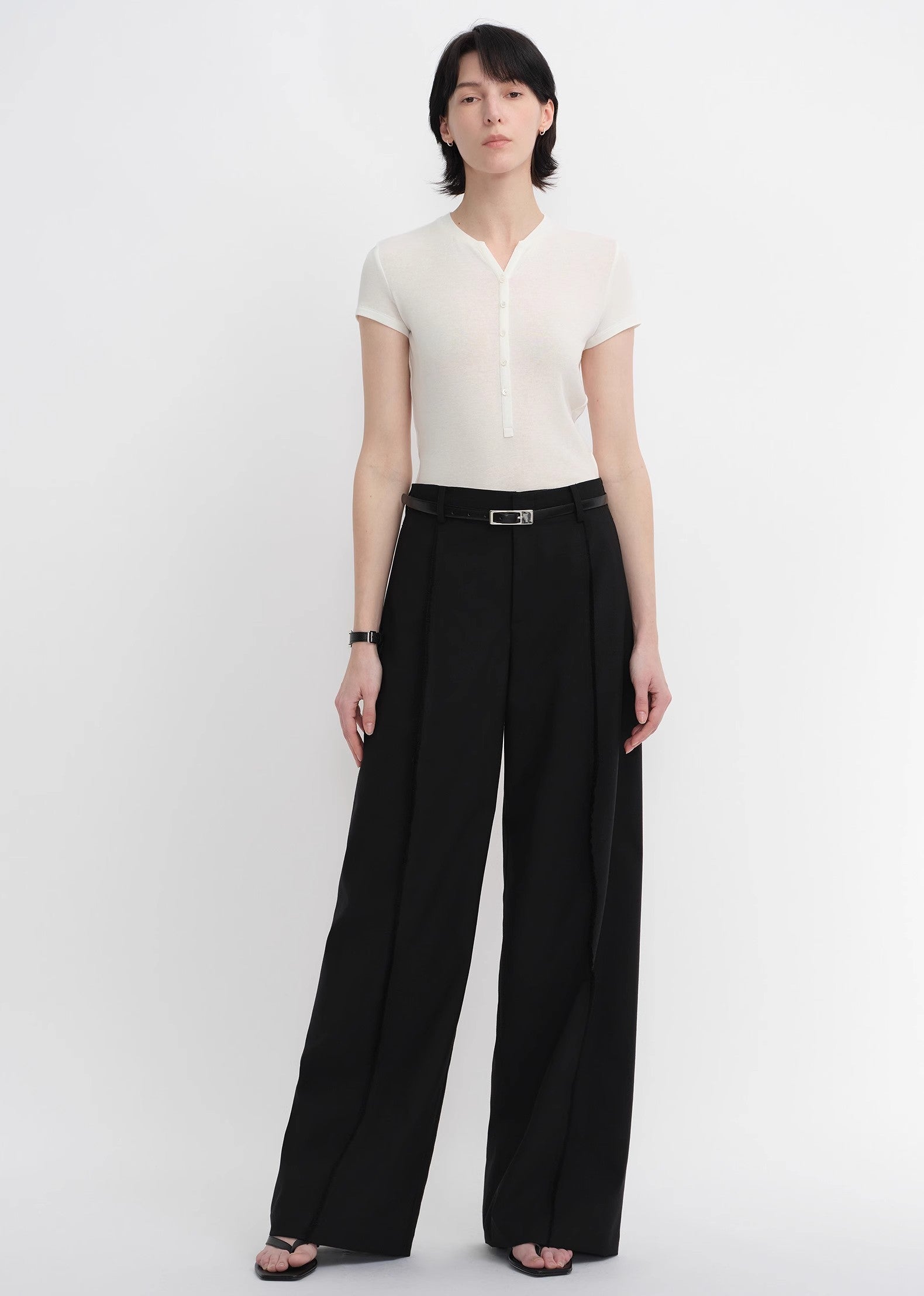 Worsted wool commuter classic drapey raw edge loose straight wide-leg pants-4
