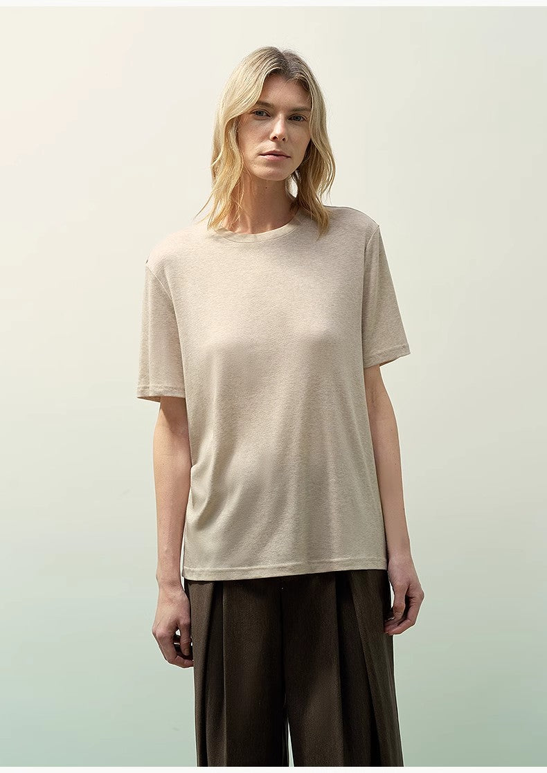 "Soft Cloud" 15.5mm cashmere loose and comfortable round neck versatile short-sleeved T-shirt for women-1