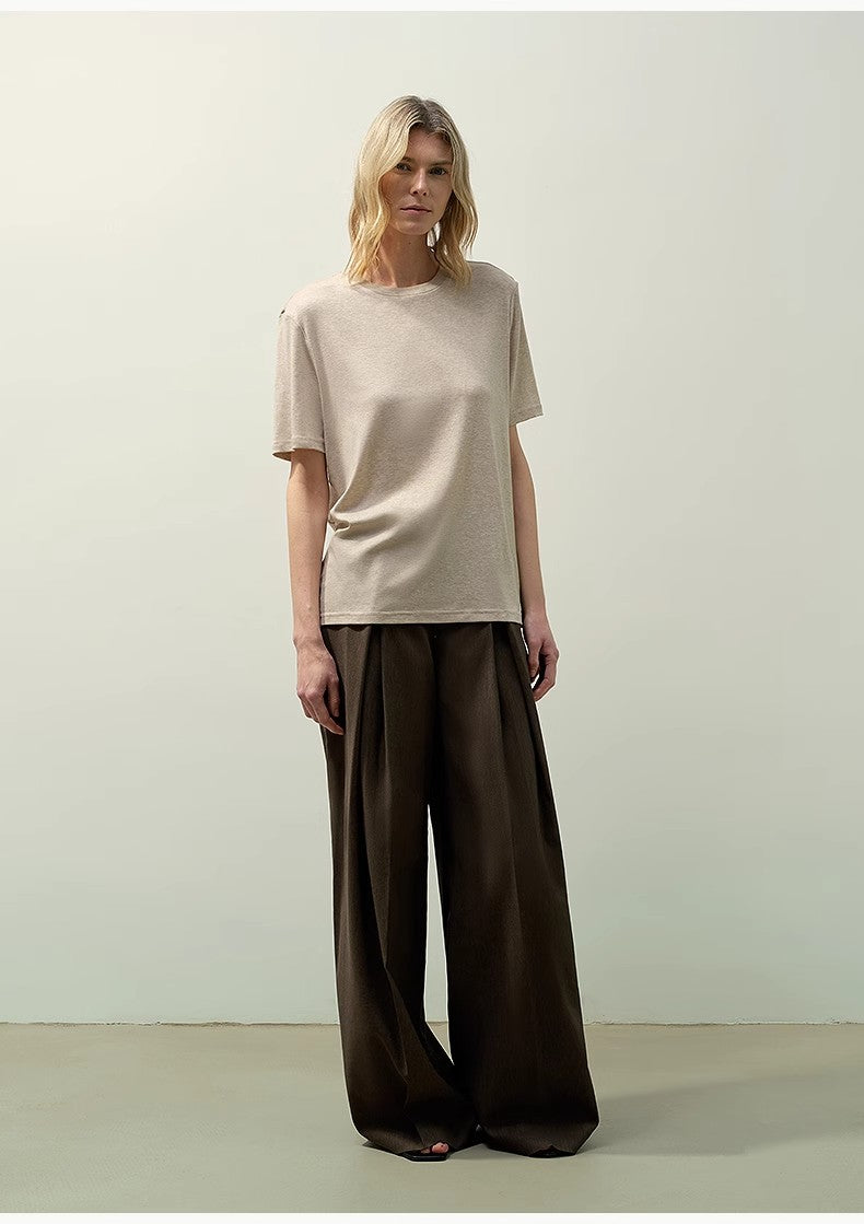 "Soft Cloud" 15.5mm cashmere loose and comfortable round neck versatile short-sleeved T-shirt for women-0