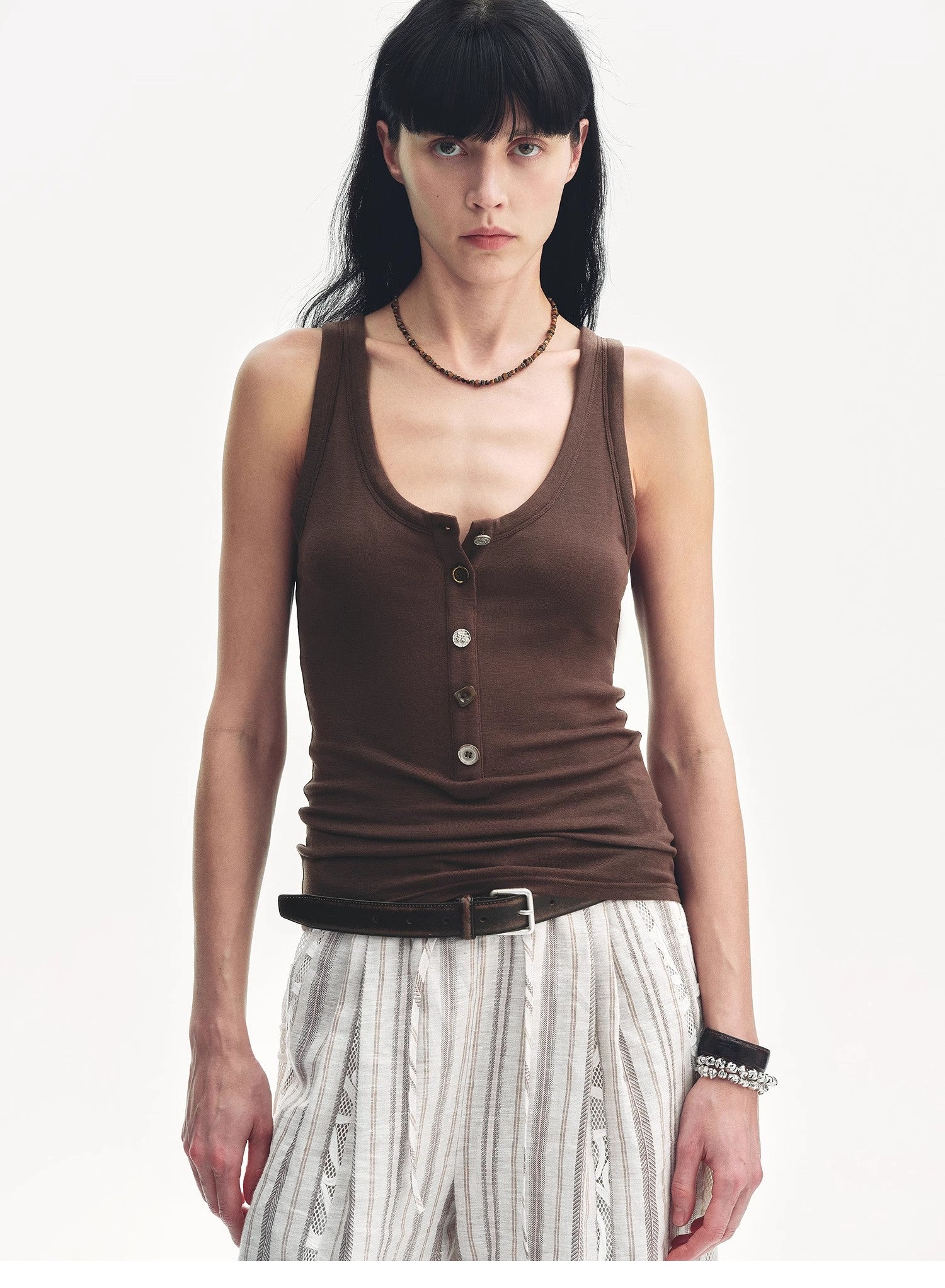 "Weather Forecast" Tencel Acetate U-Henley Neck Fitted Vest-1