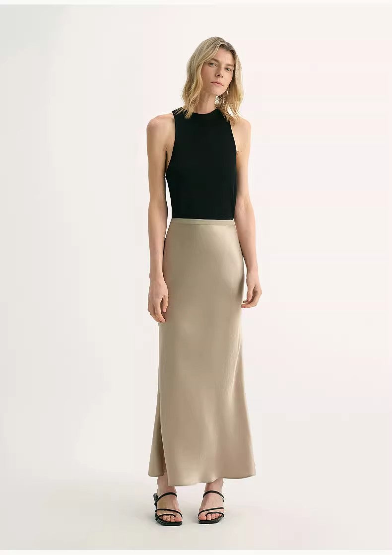 "Extremely luxurious" American EASTMAN acetate glossy bias-cut elegant slim fishtail skirt-0