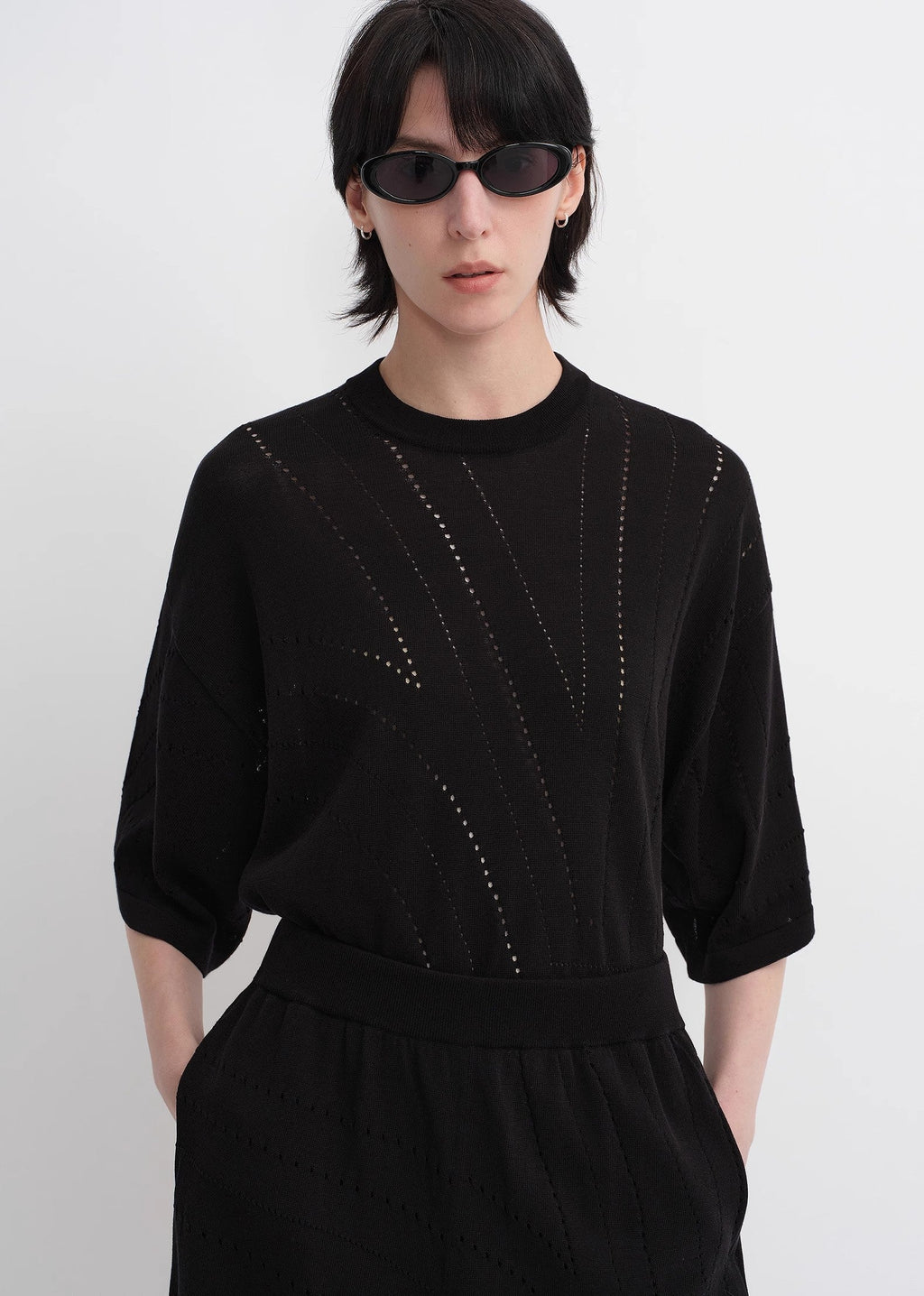 Customized Acetate Cotton Geometric Linen Knitted Suit-2