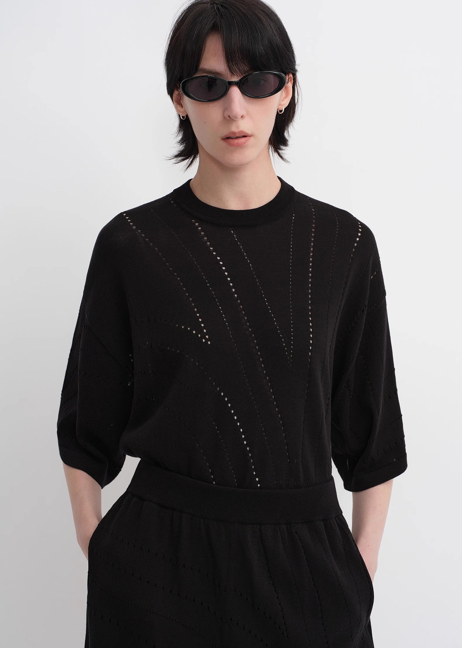 Customized Acetate Cotton Geometric Linen Knitted Suit-2