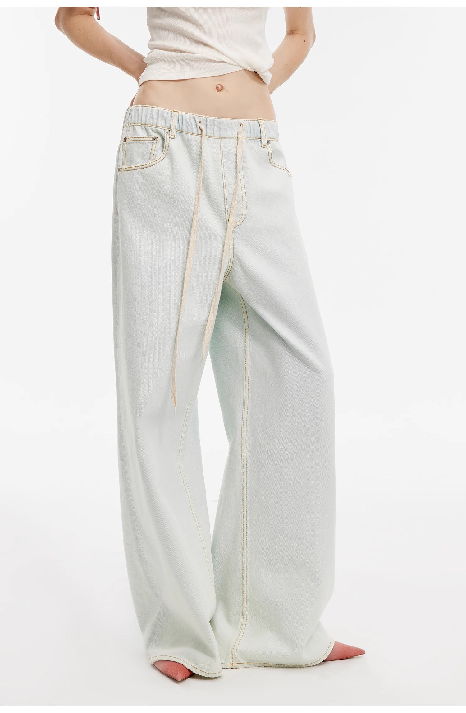 "Mint Whisper" luxury brand same version Turkish imported washed sports style wide-leg jeans spring and summer-3
