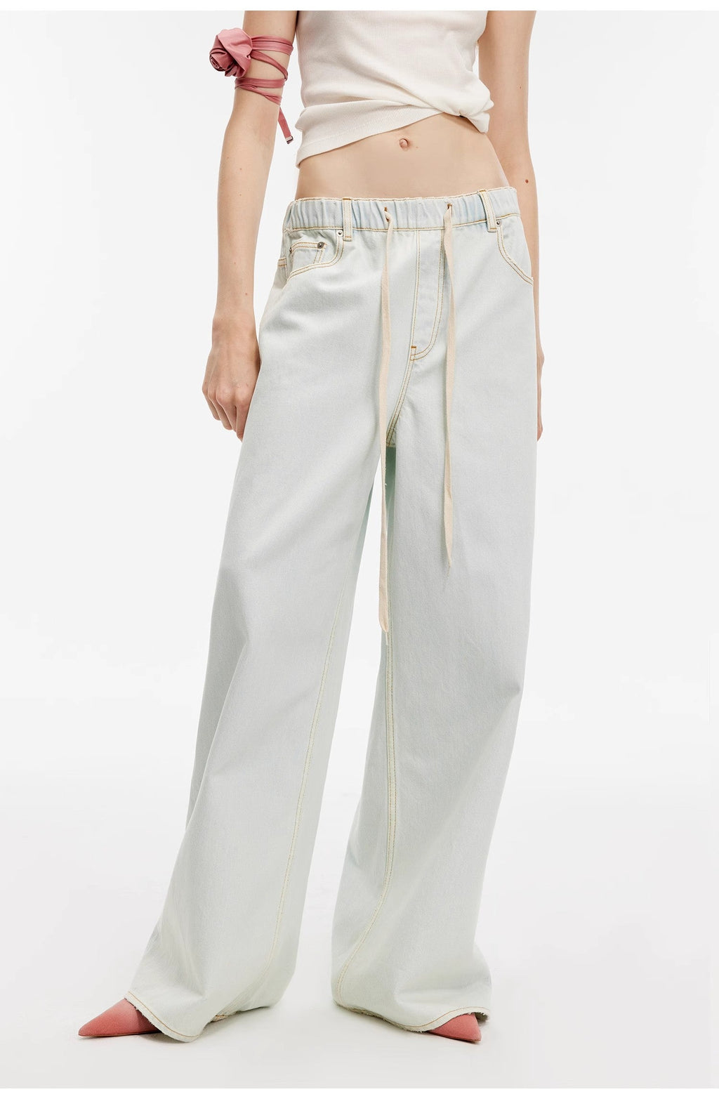 "Mint Whisper" luxury brand same version Turkish imported washed sports style wide-leg jeans spring and summer-4