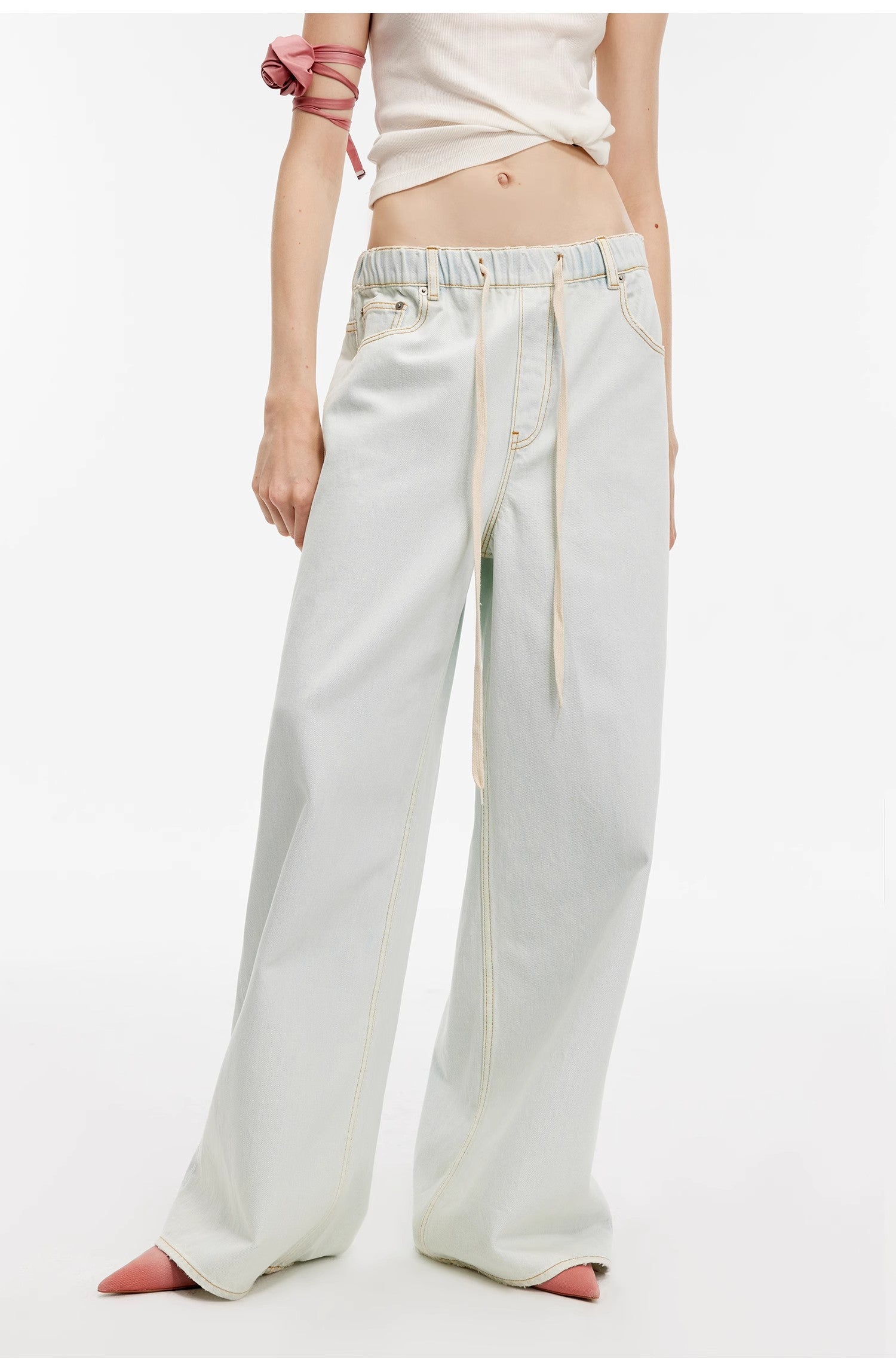 "Mint Whisper" luxury brand same version Turkish imported washed sports style wide-leg jeans spring and summer-4