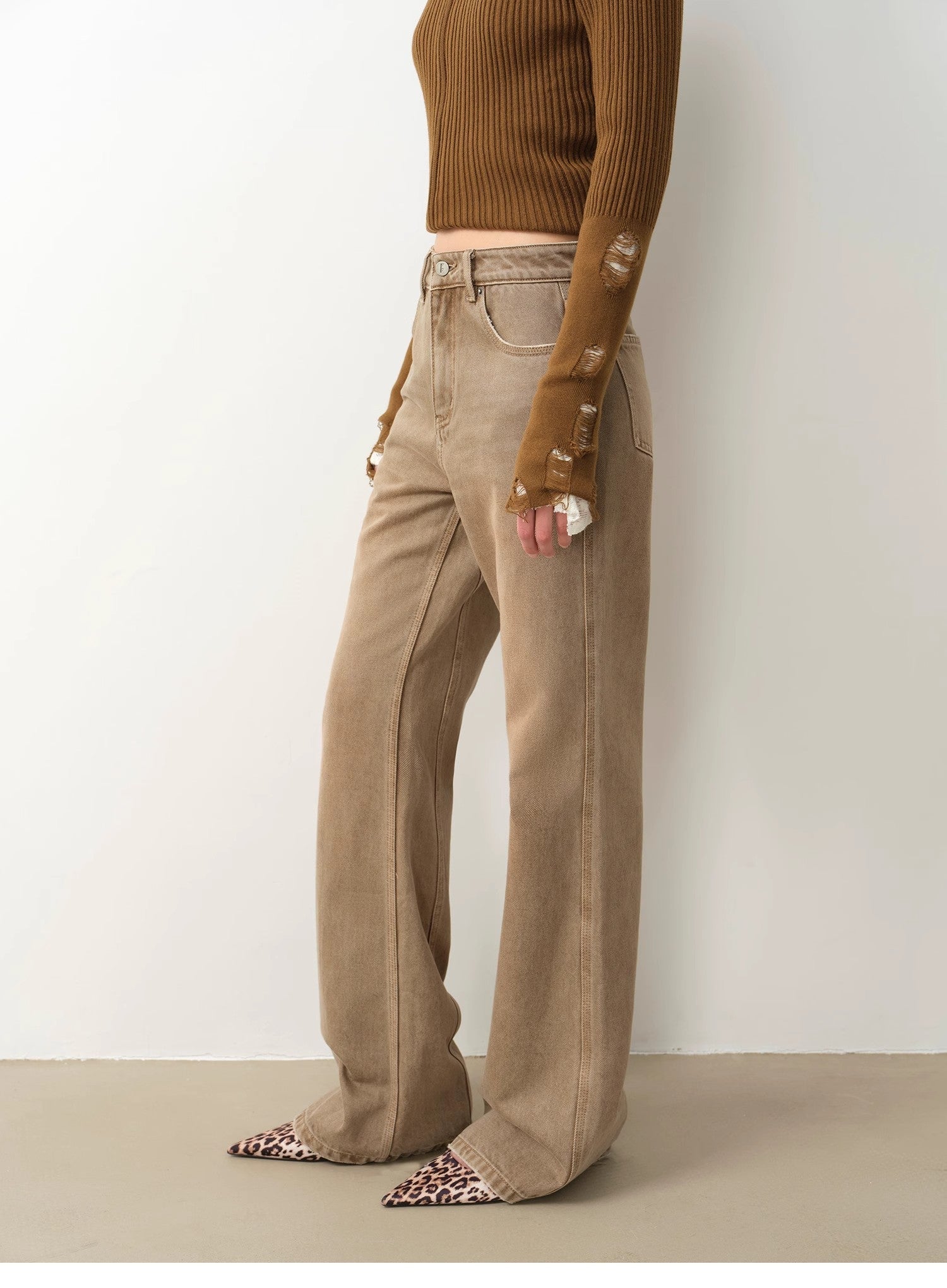 "Pure Flared" Japanese imported fabric Vintage retro washed loose flared jeans for women-4