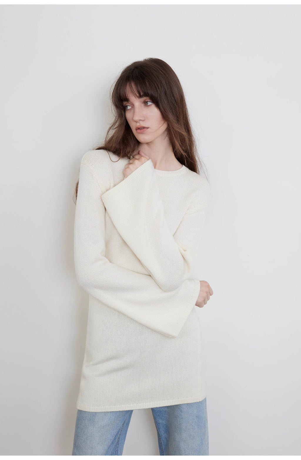 "Autumn Sweet Cheese" merino wool fashionable waist slimming trumpet sleeve sweater for women-4