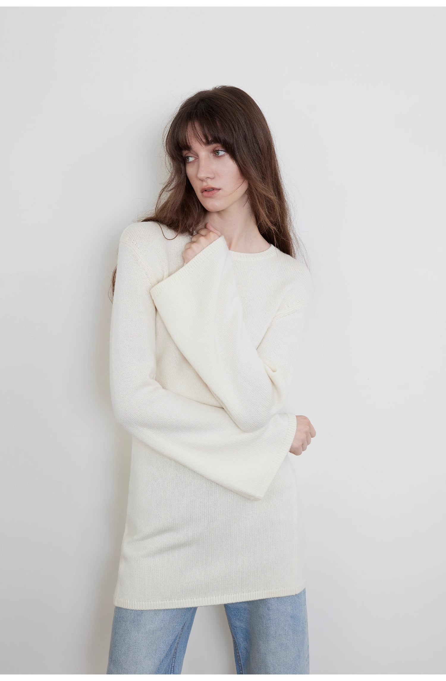 "Autumn Sweet Cheese" merino wool fashionable waist slimming trumpet sleeve sweater for women-4
