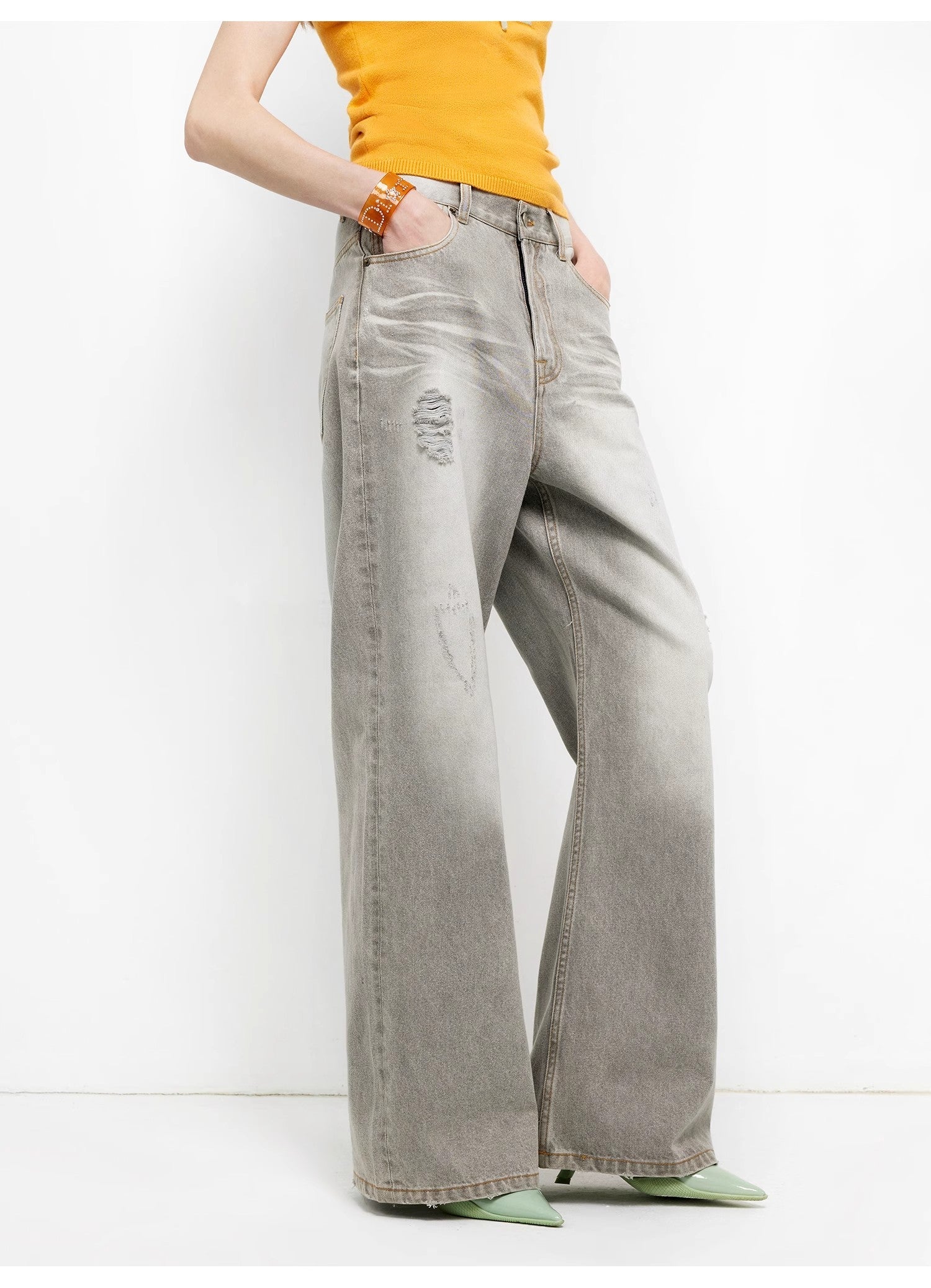 "Adolescent" Retro Street Style Heavy-Wash Low-Waist Straight-Leg Wide-Leg Versatile Light-Wash Jeans-4