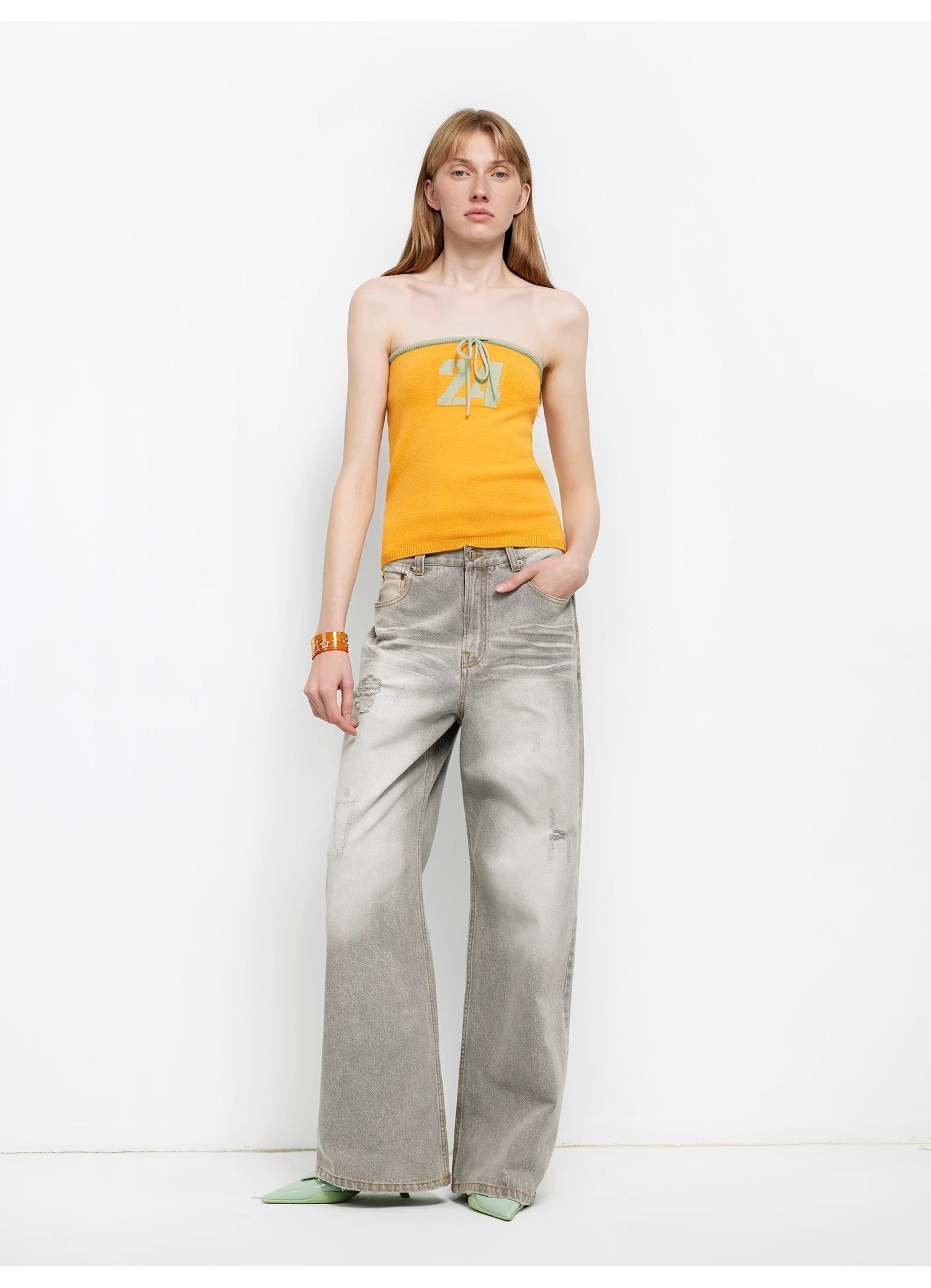 "Adolescent" Retro Street Style Heavy-Wash Low-Waist Straight-Leg Wide-Leg Versatile Light-Wash Jeans-0