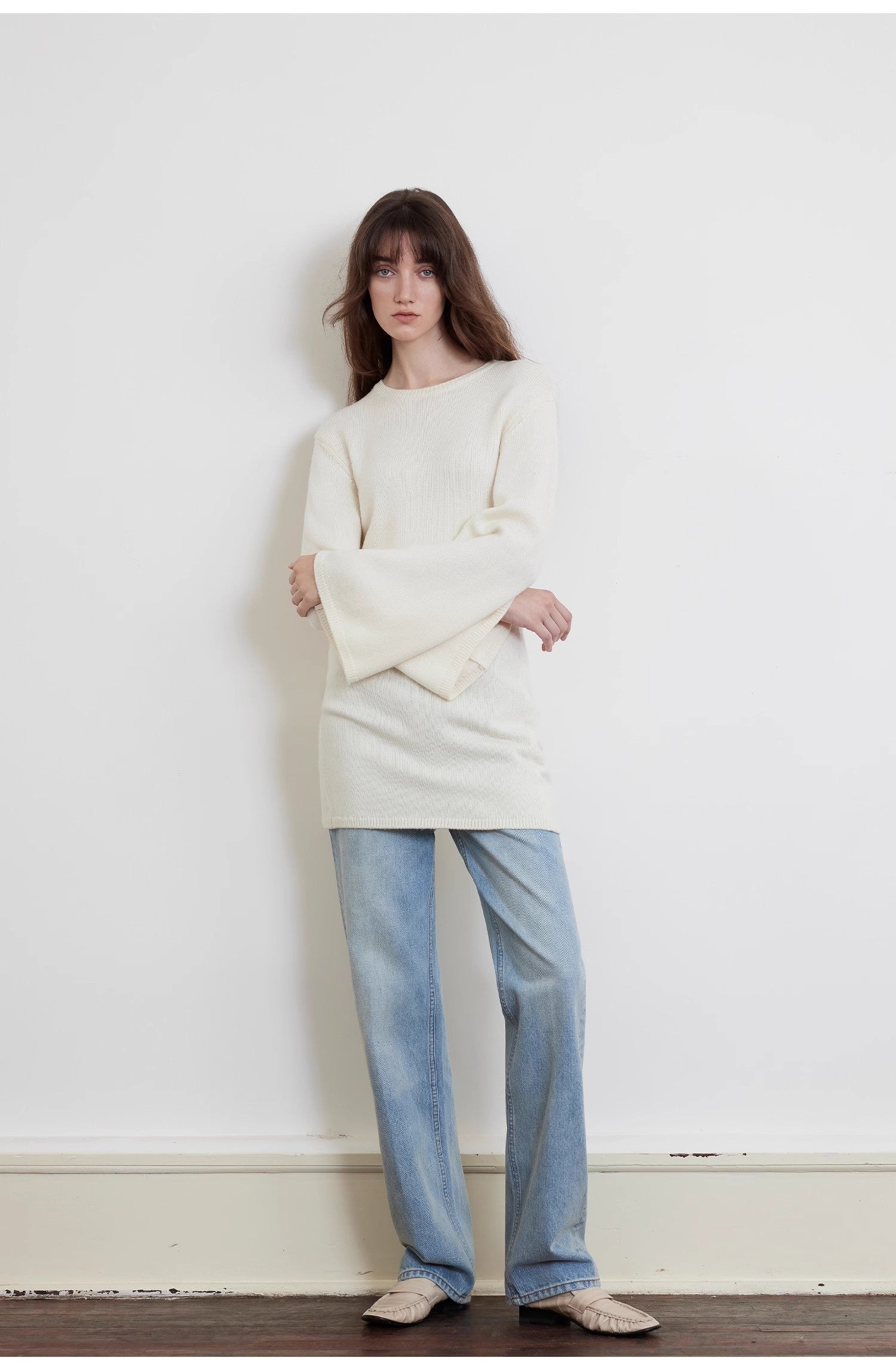 "Autumn Sweet Cheese" merino wool fashionable waist slimming trumpet sleeve sweater for women-0