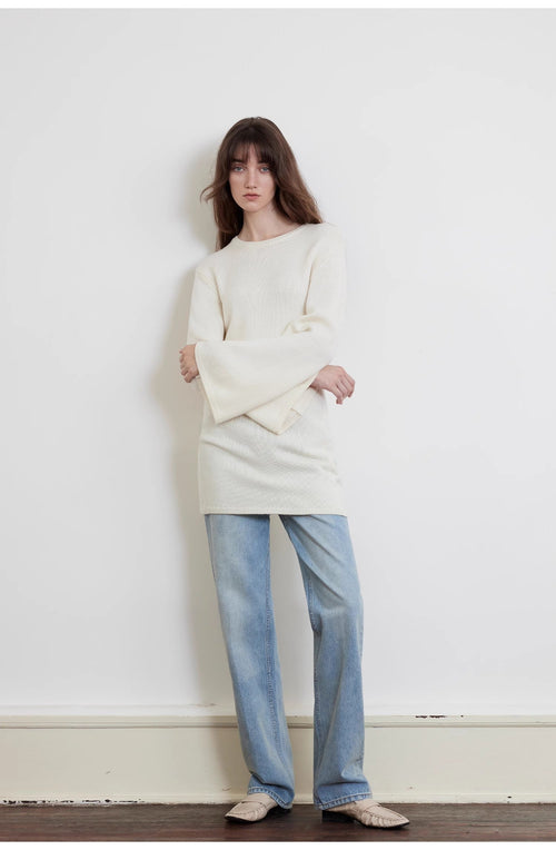 "Autumn Sweet Cheese" merino wool fashionable waist slimming trumpet sleeve sweater for women-0