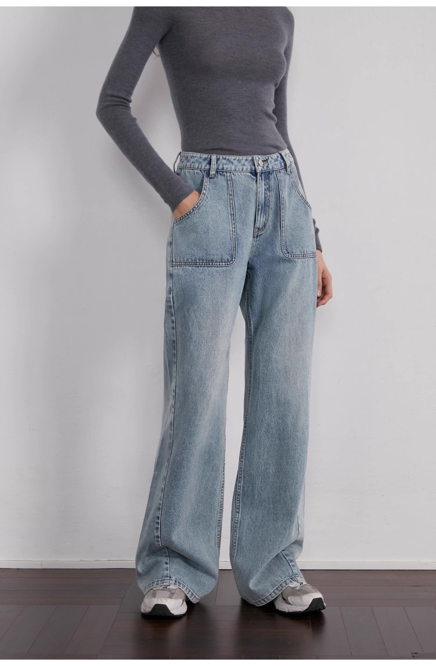 "Fine Sand Coast" deconstructed straight-leg slightly flared wide-leg loose casual jeans for women-4
