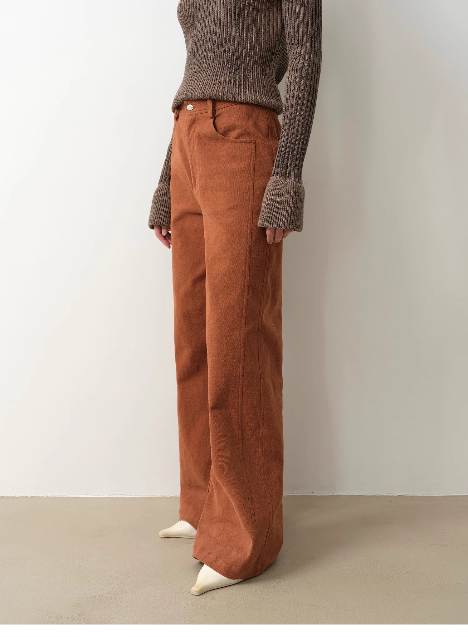 "Mid-Autumn Afternoon" Haute couture retro versatile straight-leg slightly flared wide-leg casual pants-4