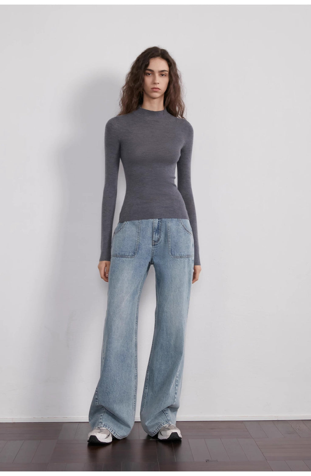 "Fine Sand Coast" deconstructed straight-leg slightly flared wide-leg loose casual jeans for women-0