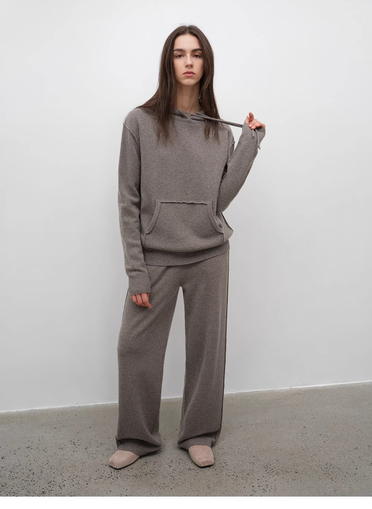 "Relaxed Encounter" Stylish Casual Sports Wool Knit Hoodie and Straight-Leg Leisure Pants Set-15