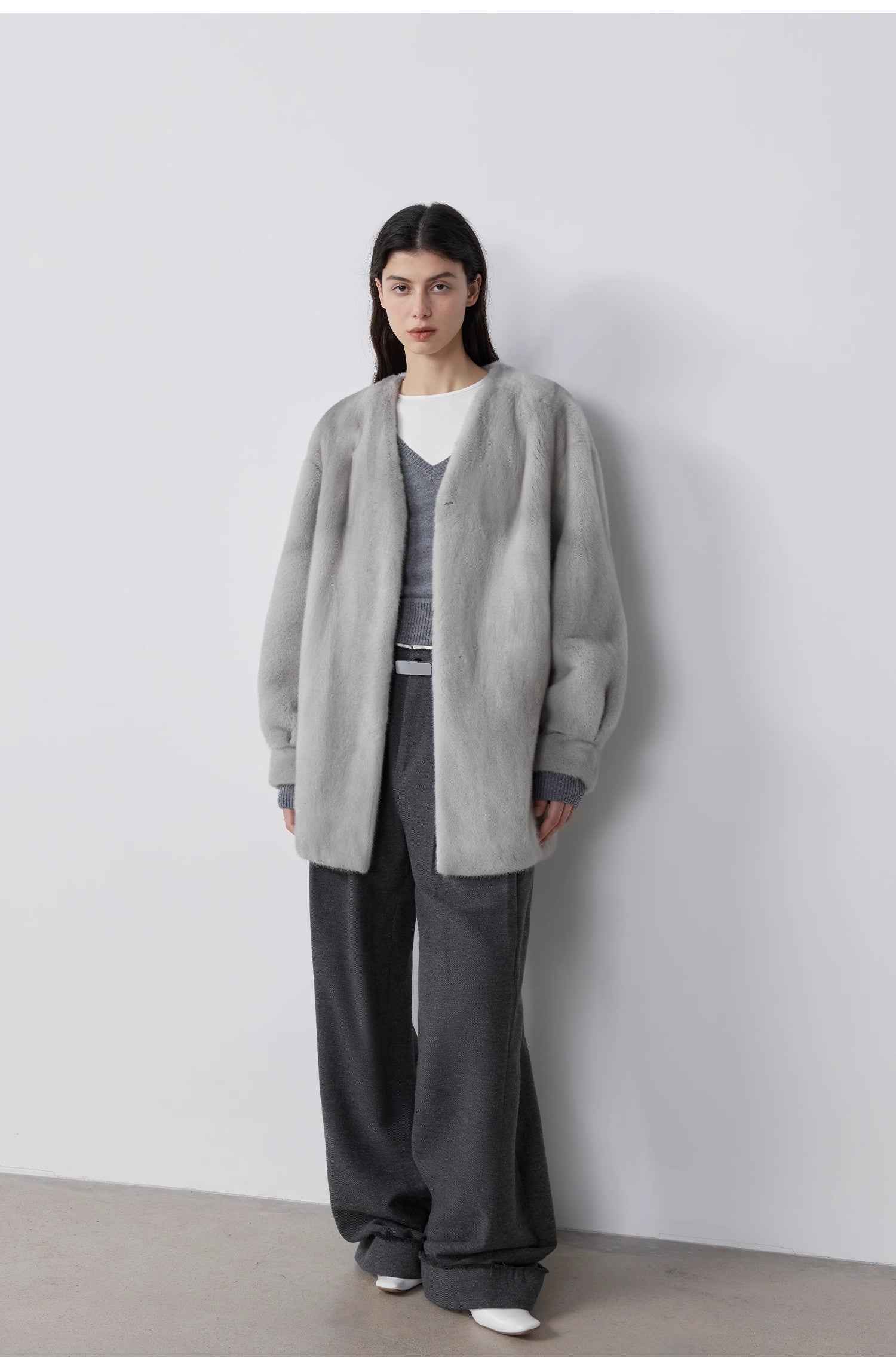 "Commuting Rules" Worsted Wool Blend Waistless Raw Edge Wide Leg Pants Slimming Scimitar Casual Pants-4