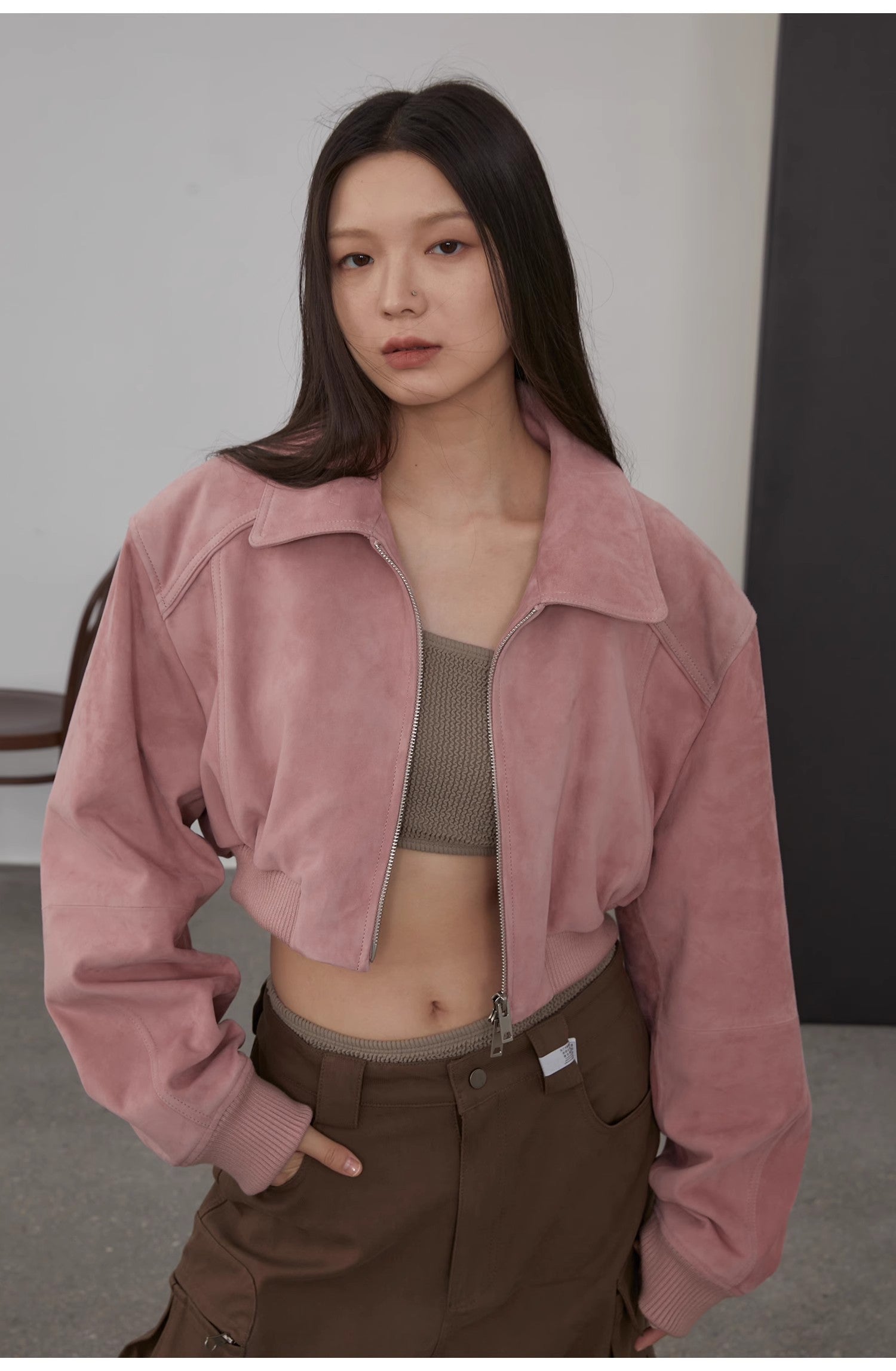 "Witch Game" Retro  Classic Stand Up Sheep Leather Short Jacket-1
