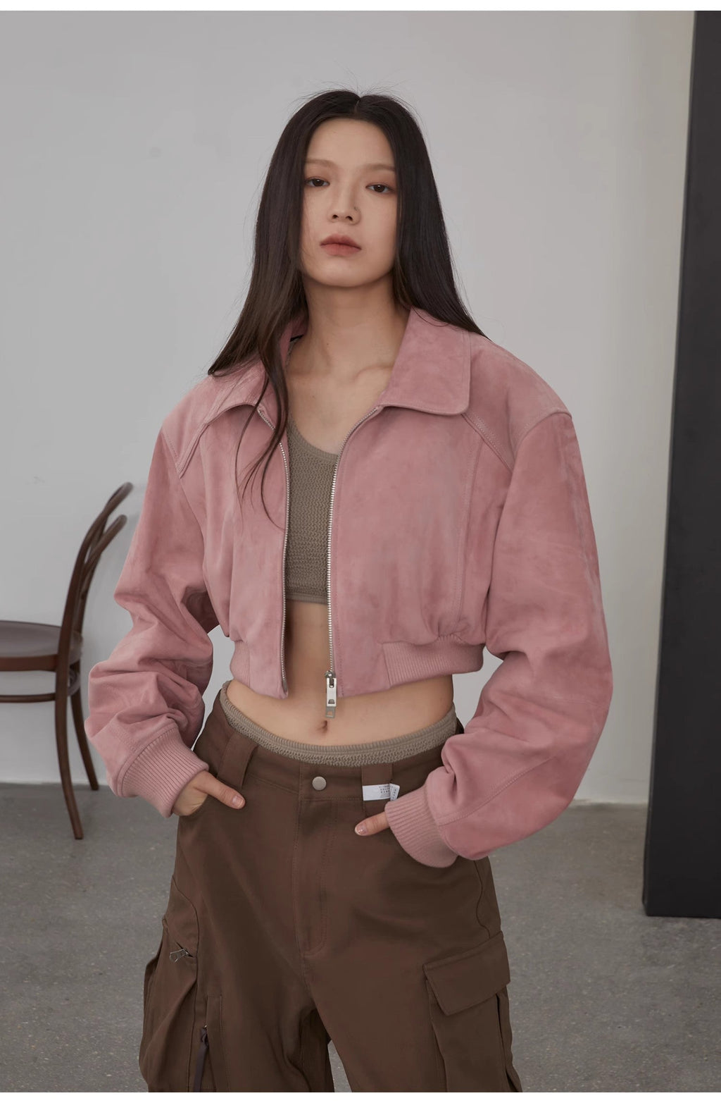 "Witch Game" Retro  Classic Stand Up Sheep Leather Short Jacket-4