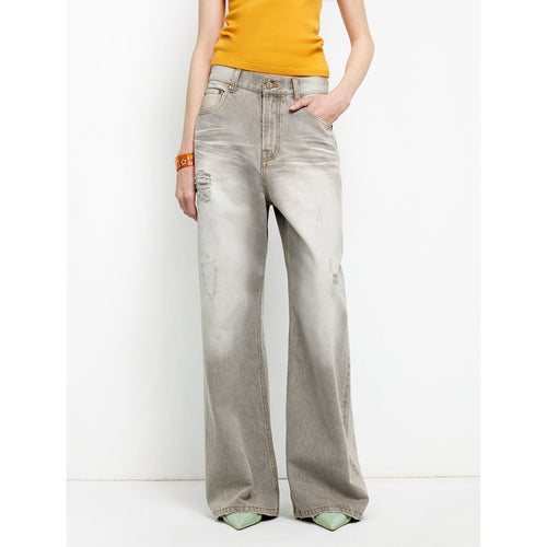 "Adolescent" Retro Street Style Heavy-Wash Low-Waist Straight-Leg Wide-Leg Versatile Light-Wash Jeans-1