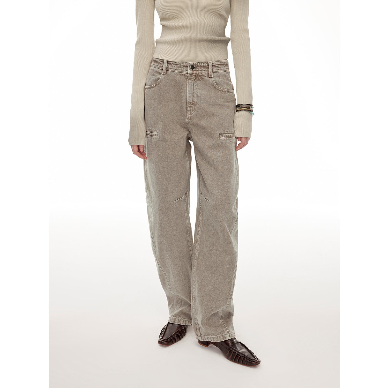 "Primal Instinct" retro distressed wasteland style washed silhouette loose scimitar jeans for autumn-4