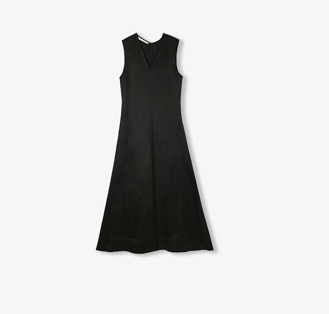 Lightweight and zero-pressure cupro linen textured anti-wrinkle V-neck sleeveless A-line dress-5