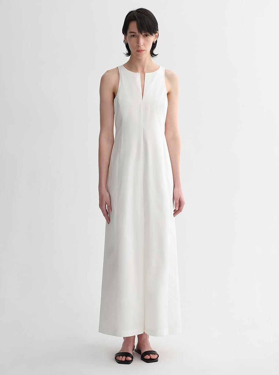 Micro-cocoon-shaped I-shaped pleated V-neck commuting slim-fitting split vest dress for women-1