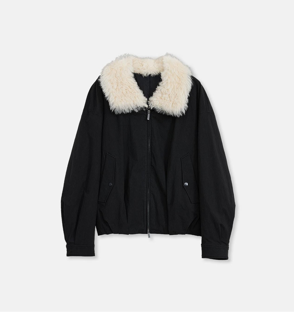 "Mariette" detachable Tuscan fur collar down jacket lining short parka-5