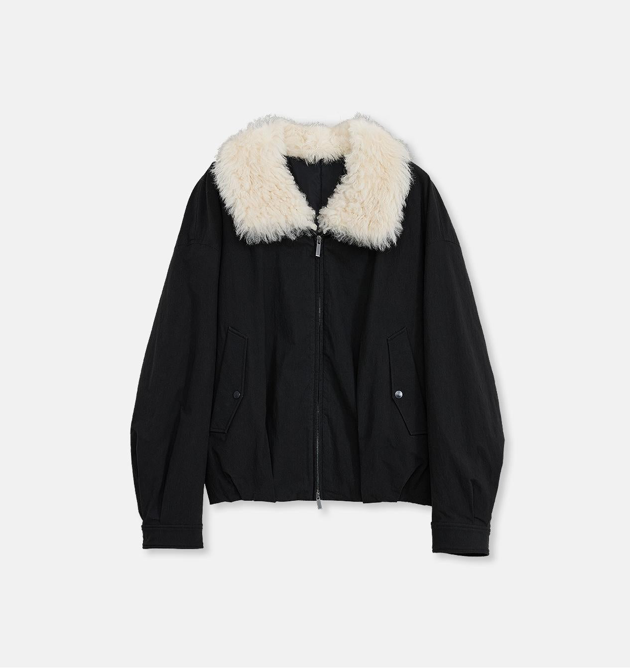 "Mariette" detachable Tuscan fur collar down jacket lining short parka-5