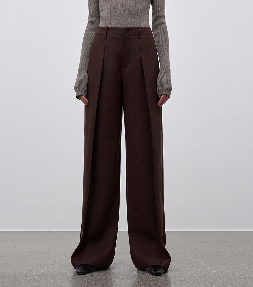 Imported wool pleated high-waisted straight-leg all-match slimming suit trousers for women-1