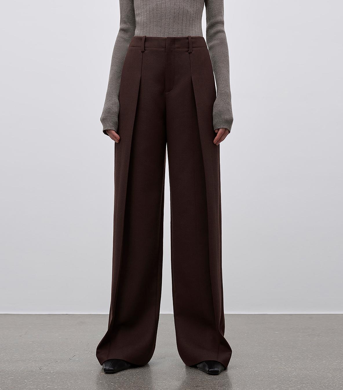 Imported wool pleated high-waisted straight-leg all-match slimming suit trousers for women-1