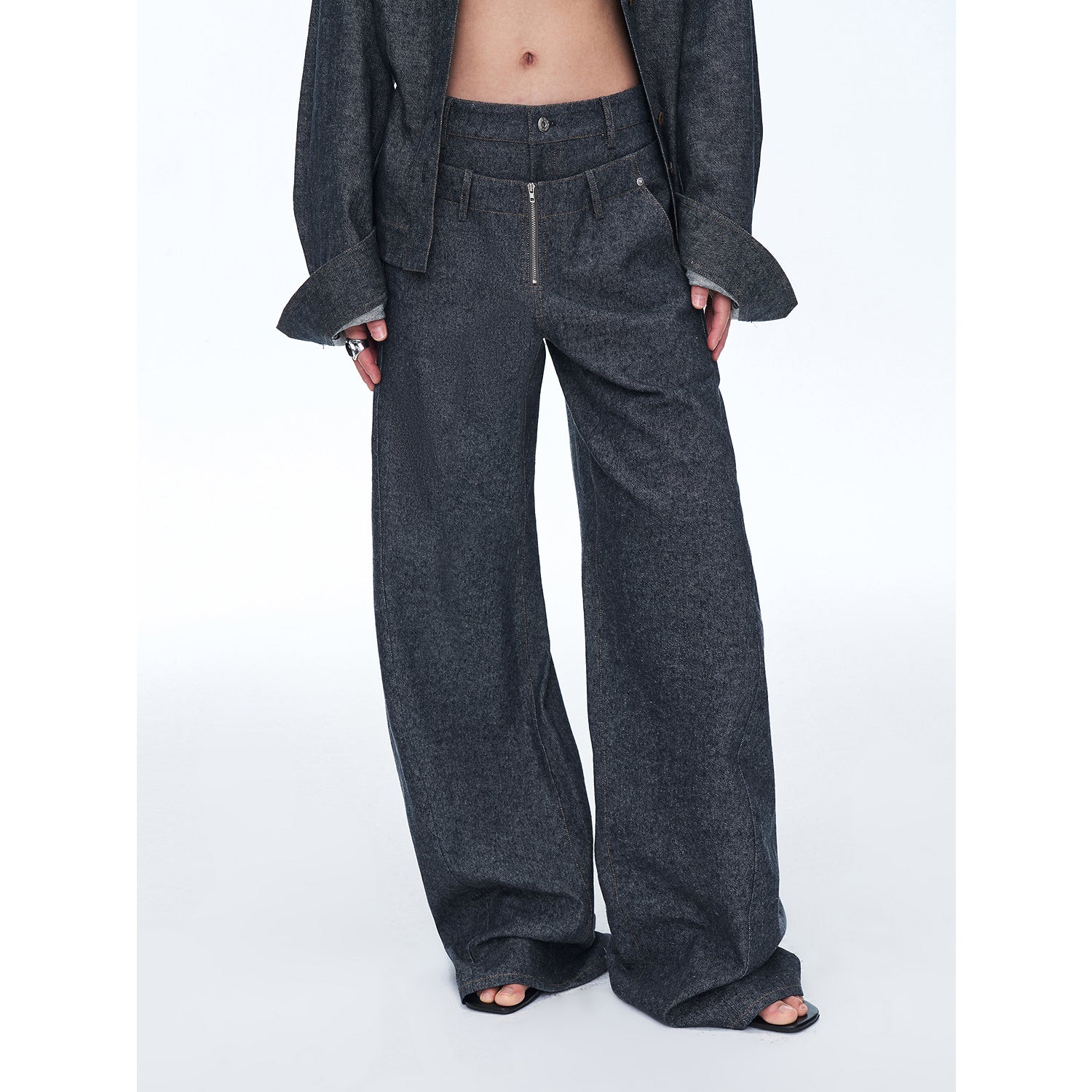 "Berlin Street" old money style linen material stand-up silhouette double waist scimitar casual trousers spring-1
