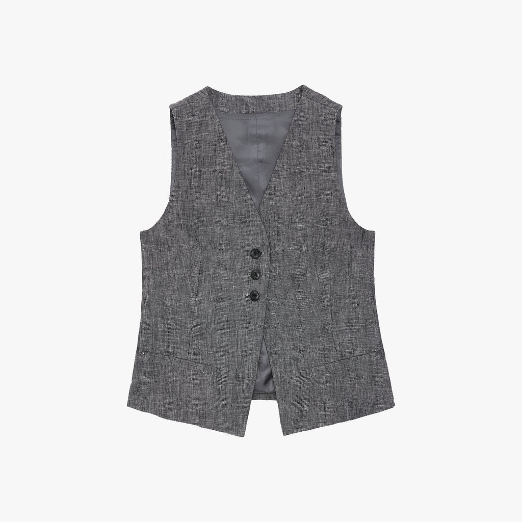 "Old Money Space" Linen draped vest and straight trousers suit-9