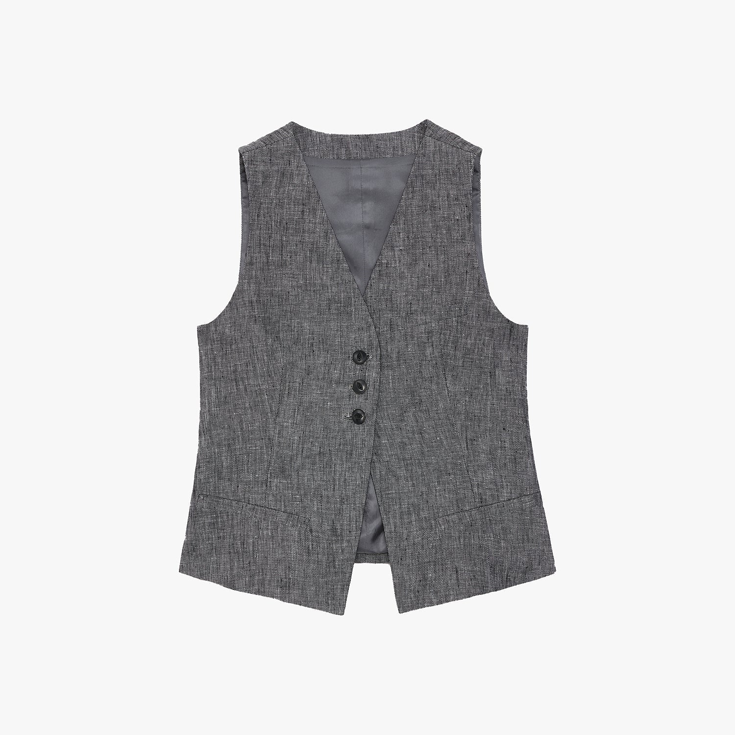 "Old Money Space" Linen draped vest and straight trousers suit-9
